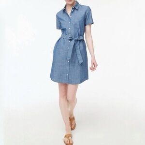 J. Crew Chambray Utility Shirt Dress Size 12 Blue Denim Button Down Belted